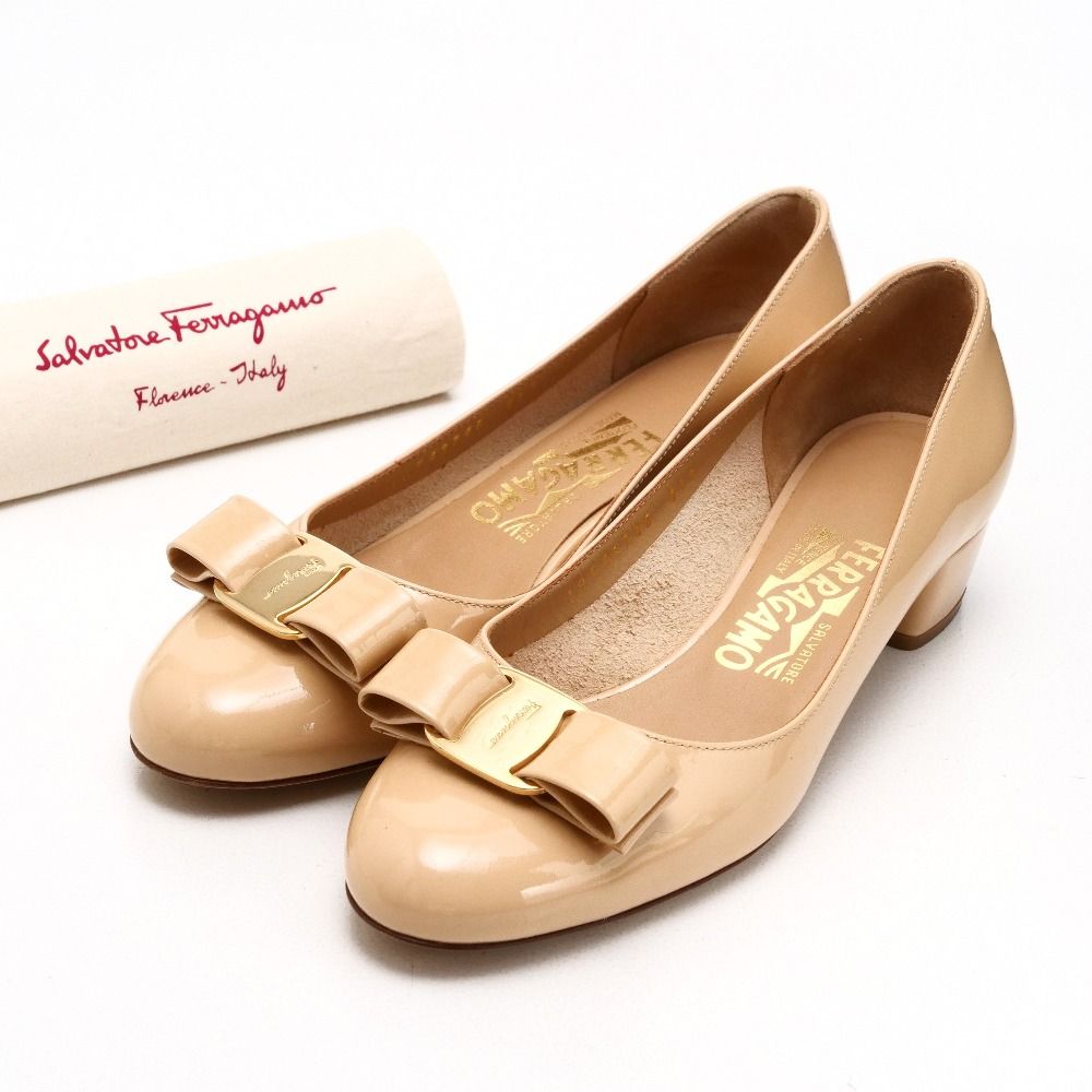 Salvatore Ferragamo サルヴァトーレフェラガモ パンプス サイズ5 1|2C ヴァラリボン エナメル レザー イタリア製 ブランド古着 20250430|RA4517
