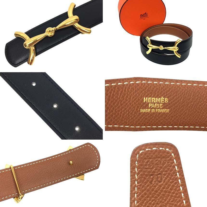 HERMES エルメス ベルト リバーシブル 70サイズ ゴールド金具 ホース