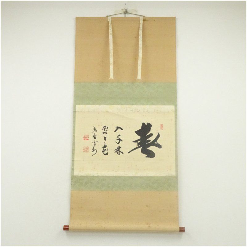 大徳寺 長谷川寛州筆 春入千林処々花 横物 肉筆紙本掛軸 共箱 掛け軸 床の間 書 おしゃれ 絵画 表具 芸術 茶道 年中掛け インテリア 茶掛 掛物 和室