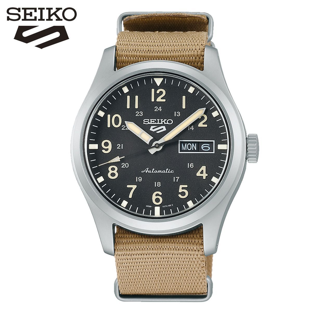 セイコー SEIKO セイコー5 スポーツ ミリタリー SEIKO5 sports military 自動巻き 手巻き 男性 腕時計 曜日 日付 カレンダー 10気圧防水 SRPG35K1 フィールドカーキ ナイロンベルト メンズ 機械式 バックスケルトン