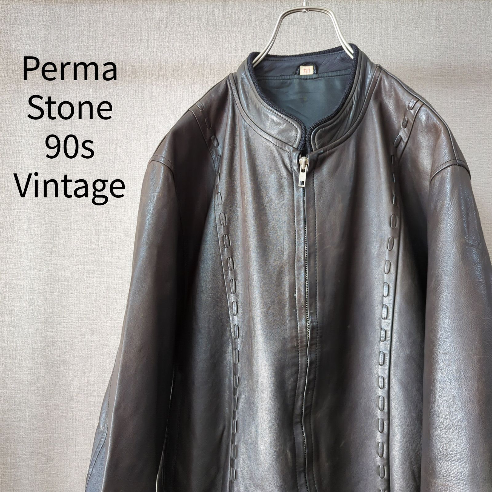 Perma Stone レザー 牛革 ライダース ジャケット ボヘミアン 90s