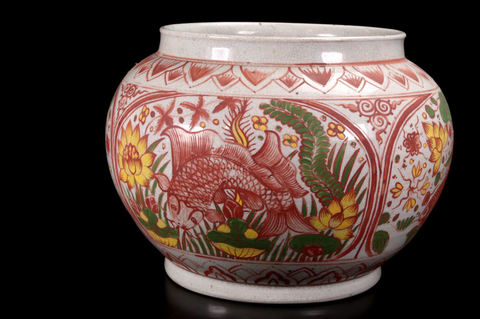中国 五彩 魚藻文壷 34m 呉須 赤絵 工場 唐物 骨董 古美術 楾 F992.1-