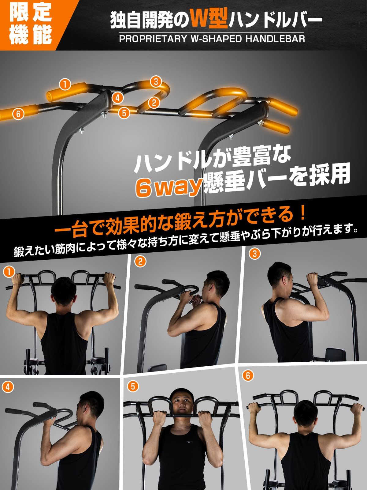 懸垂マシン 7in1多機能 改良バー 耐荷重200kg チンニングスタンド 高度11段調節 Wolfyok fitness ぶら下がり健康器 けんすいマシーン 筋トレ器具 背もたれ6段 アームレスト3段 土台π字型 ディップス マルチバー付き 筋トレグ…
