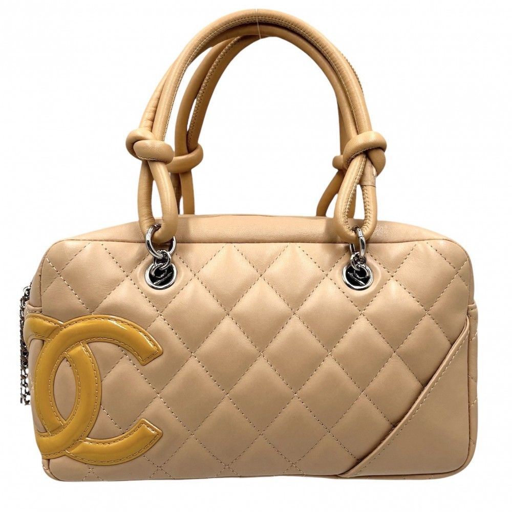 シャネル ハンドバッグ レディース カンボンライン ミニボーリングバッグ ココマーク ココ 鞄 かばん CHANEL A25171 レザー エナメル ベージュ イエロー シルバー金具