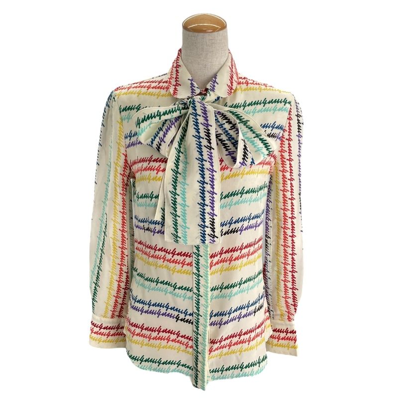 グッチ GUCCI 総柄ボウタイシルクシャツ 432685 マルチカラー シルク レディース 長袖シャツ