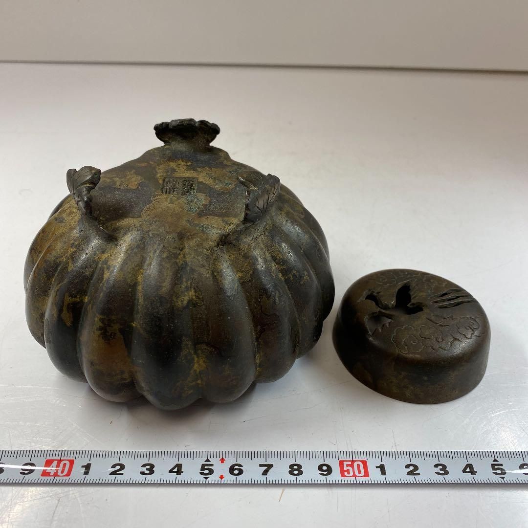 金寿堂 銅製香炉 共箱 重さ814g/高さ11㎝ 東Y5-0327①☆トサト