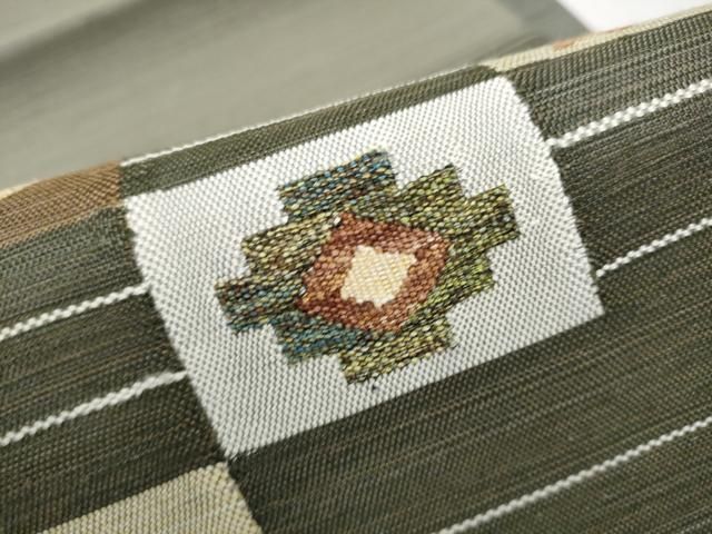 平和屋着物○太鼓柄袋帯 紬地 霞文 正絹 逸品 CAAT1027hy