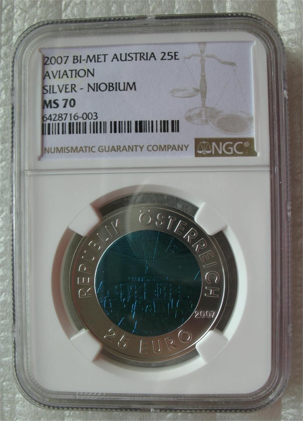 Atria 25 Euro 2007 Silver Niobium Bi-Metallic Coin Atrian Ation NGC MS70