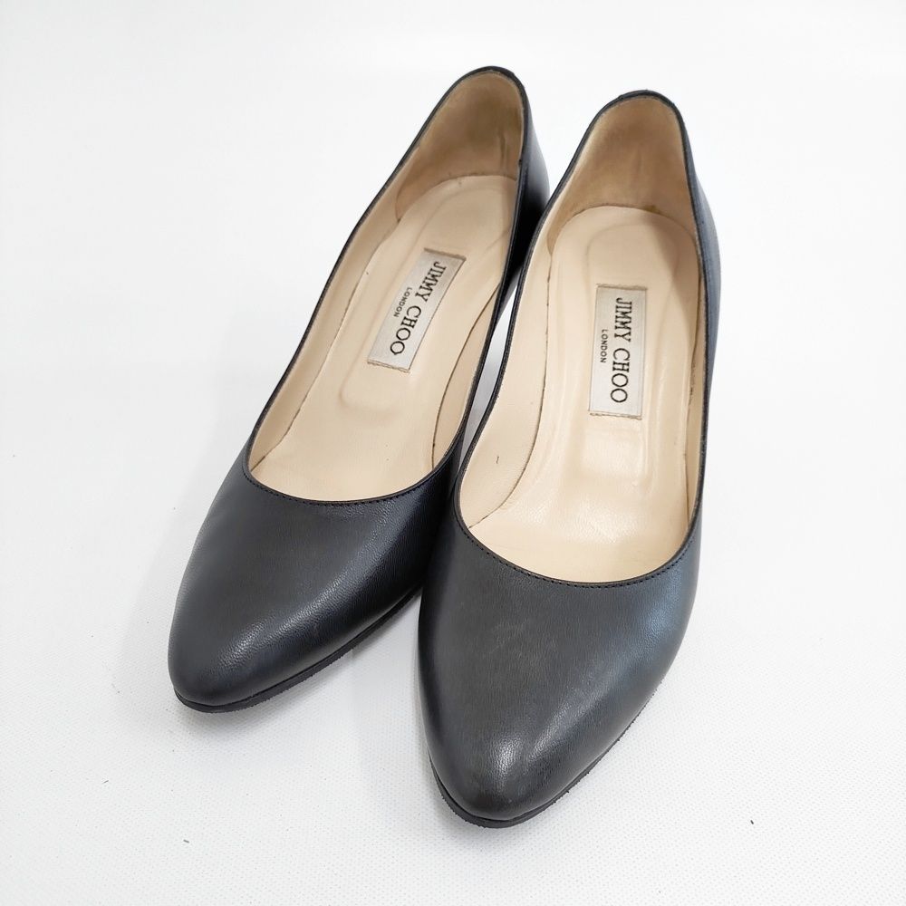 JIMMY CHOO レザー サイズ38.5 ハイヒール パンプス ブラック レディース ジミーチュウ 5-0904G◎