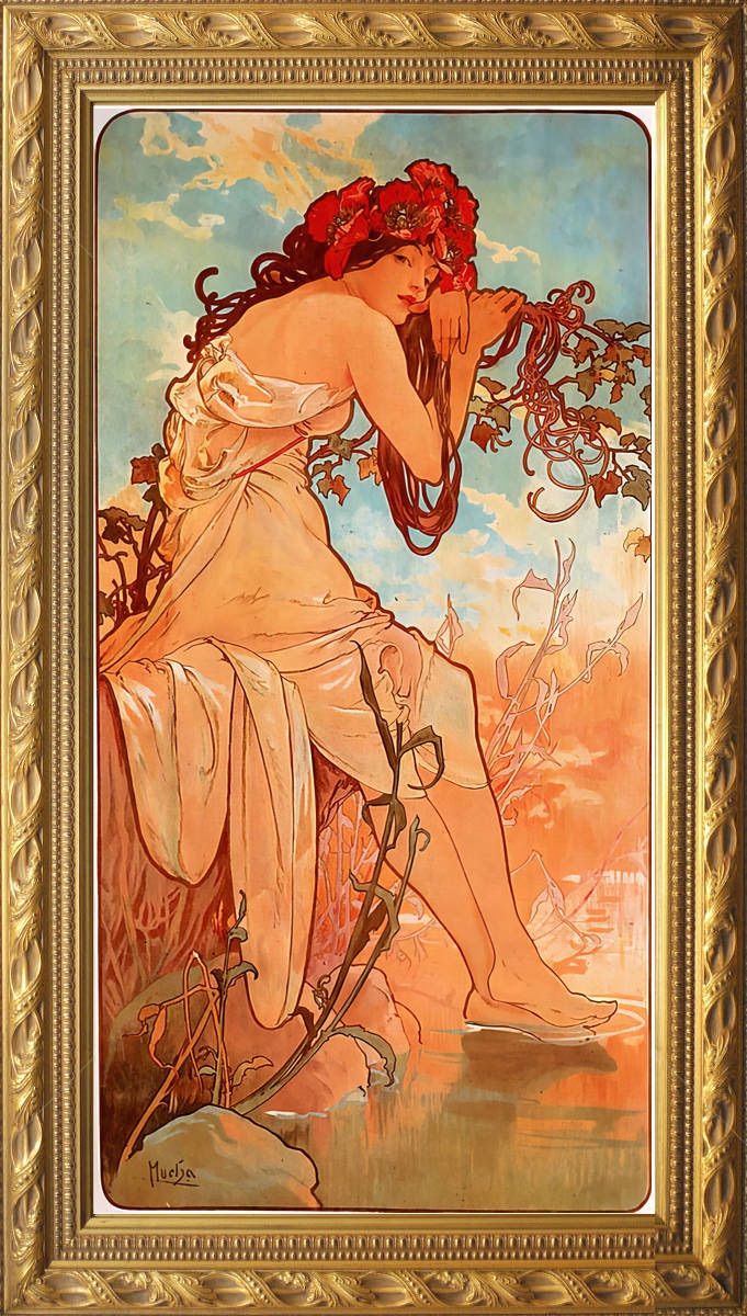 ミュシャ 『四季 夏』 リトグラフ 1896年 24x40cm 複製画 高品質 