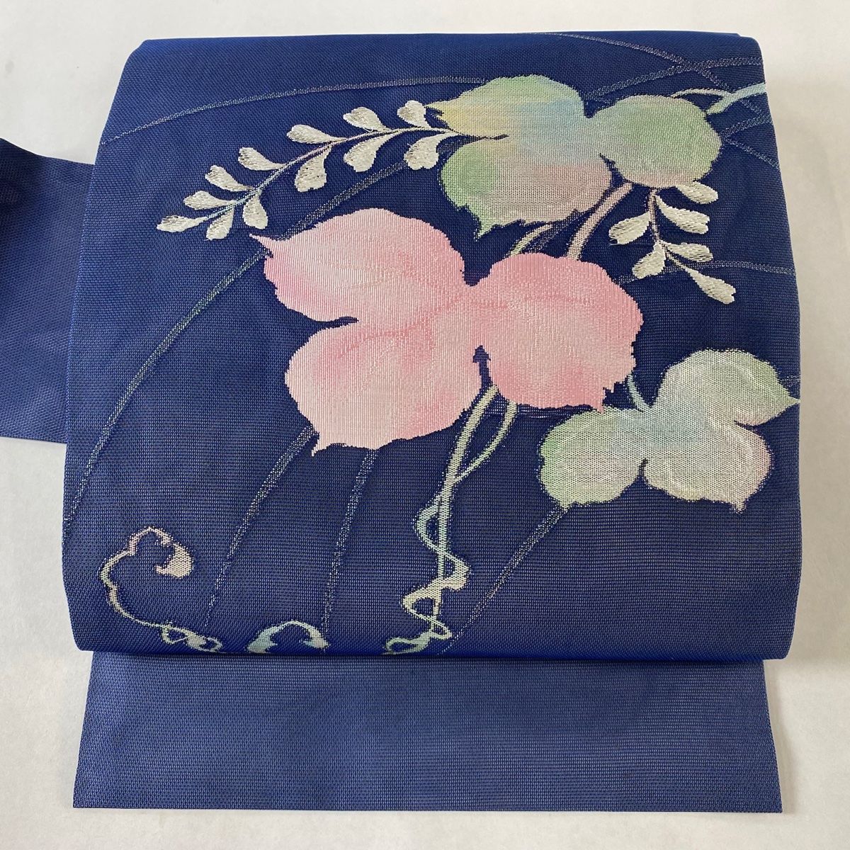 名古屋帯 優品 紗 夏帯 葉柄 銀糸 紺色 正絹 【中古】 - メルカリ 名古屋帯 優品 紗 夏帯 葉柄 銀糸 紺色 正絹 【中古】 - メルカリ