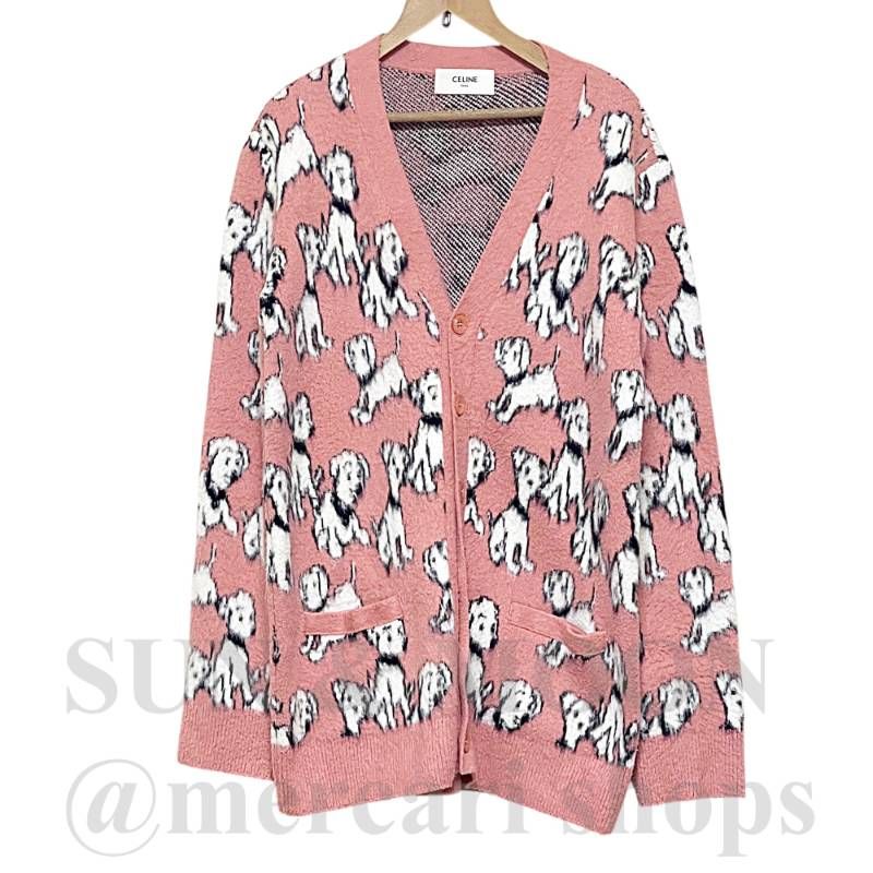 CELINE セリーヌ 22SS エイミードリアン カーディガン XS 犬 総柄 ピンク テテ着用 TJ10-2