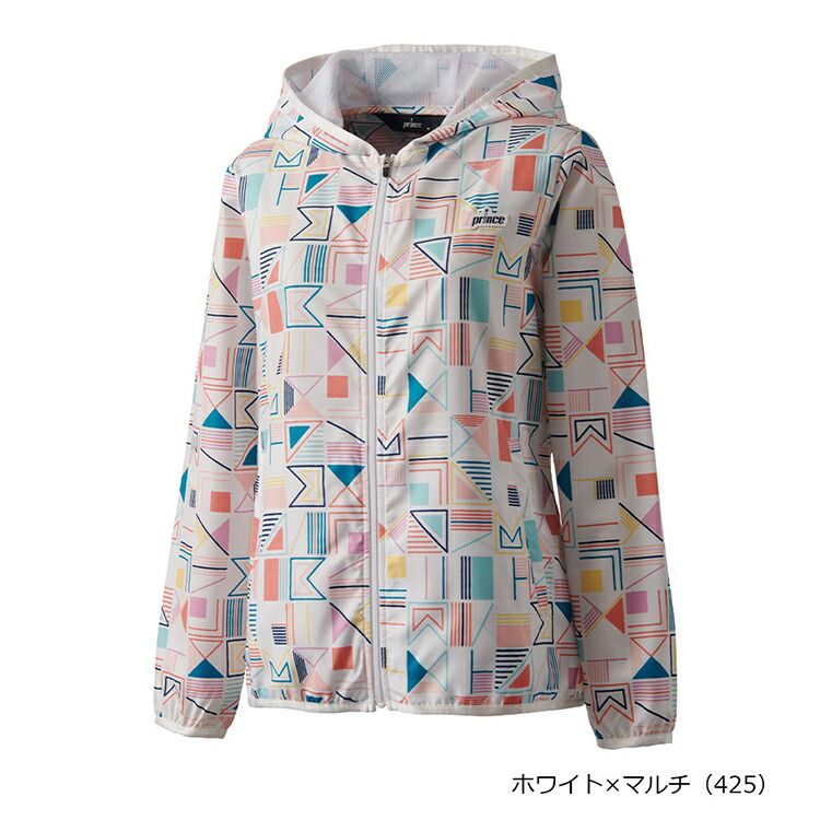 Lサイズのみ prince プリンス レディース ウィメンズ ウィンドジャケット 撥水 UVケア メカニカルストレッチタフタ 素材 ホワイト×マルチ WS5652-425-L