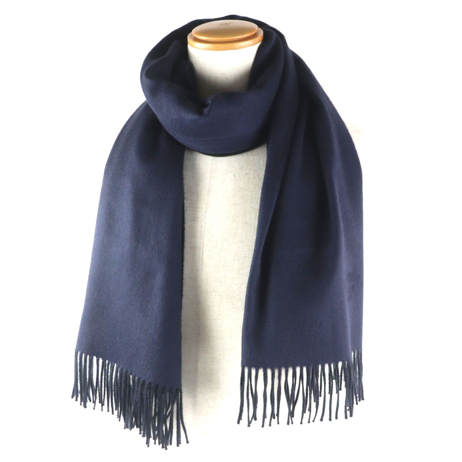Hermès ネイビー ブラック リバーシブルマフラー カシミヤ100% Hermès ネイビー ブラック リバーシブルマフラー カシミヤ100%