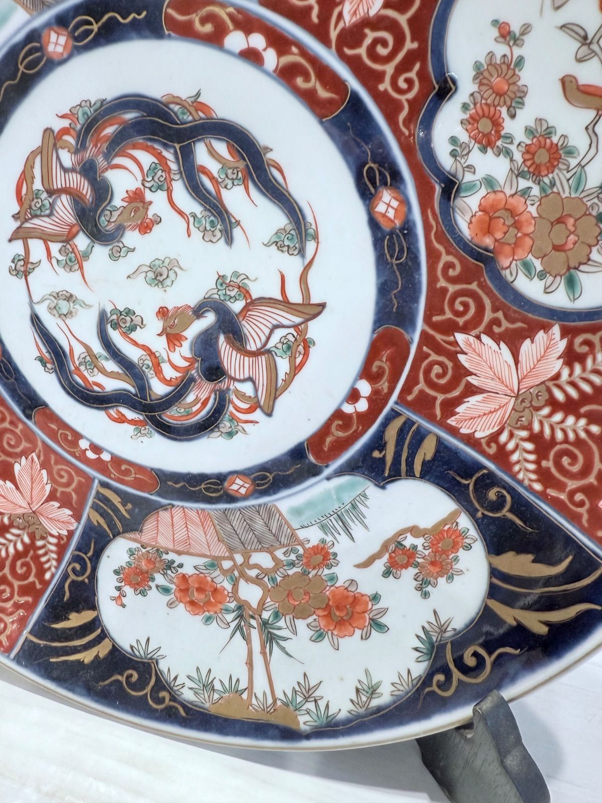 伊万里焼色絵大皿 伊万里焼 有田焼 大皿 色鮮やかな花鳥模様 36ｃｍ 装飾品