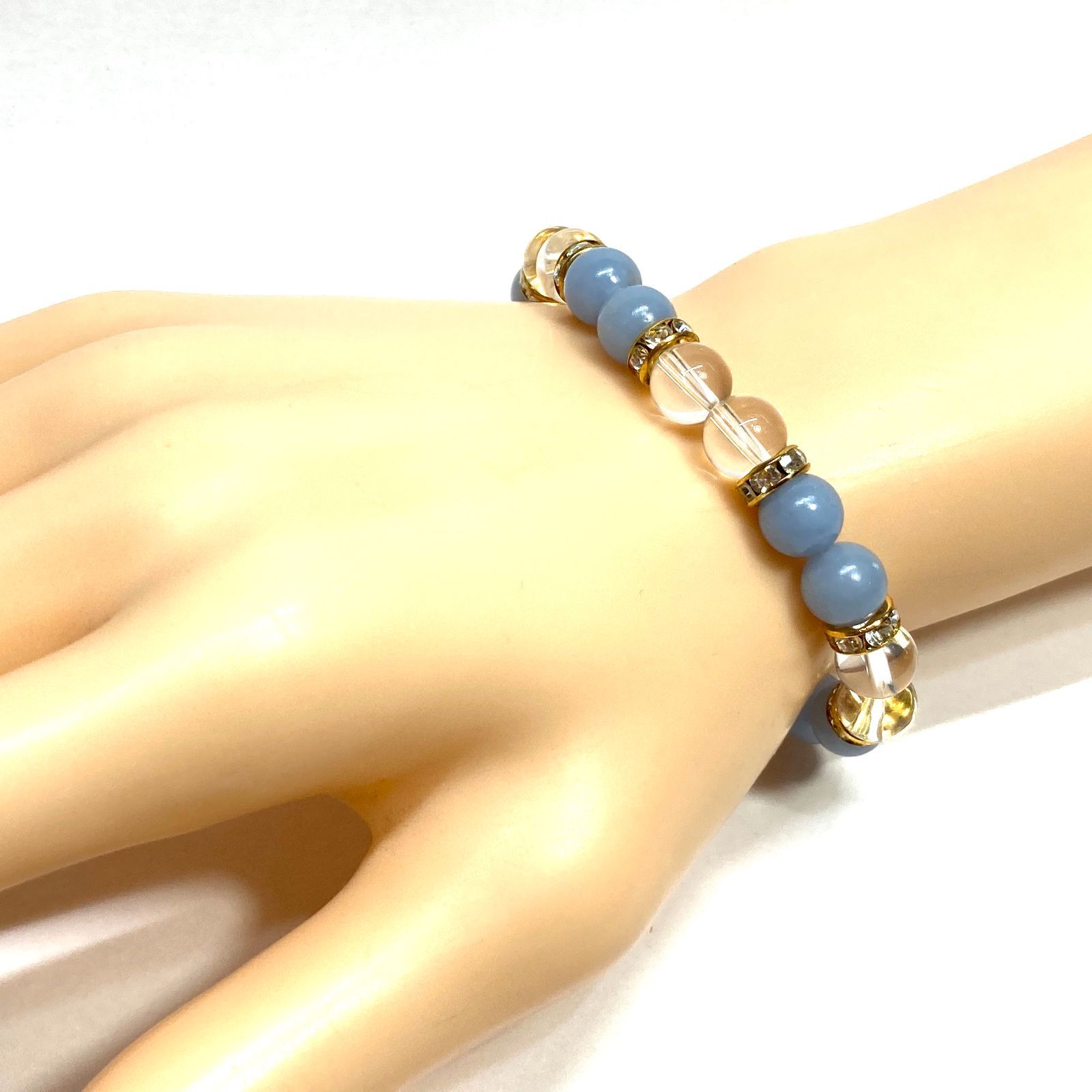 No.239.琵琶観音天珠＊エンジェライト＊水晶＊ブレスレット No.239.琵琶観音天珠＊エンジェライト＊水晶＊ブレスレット