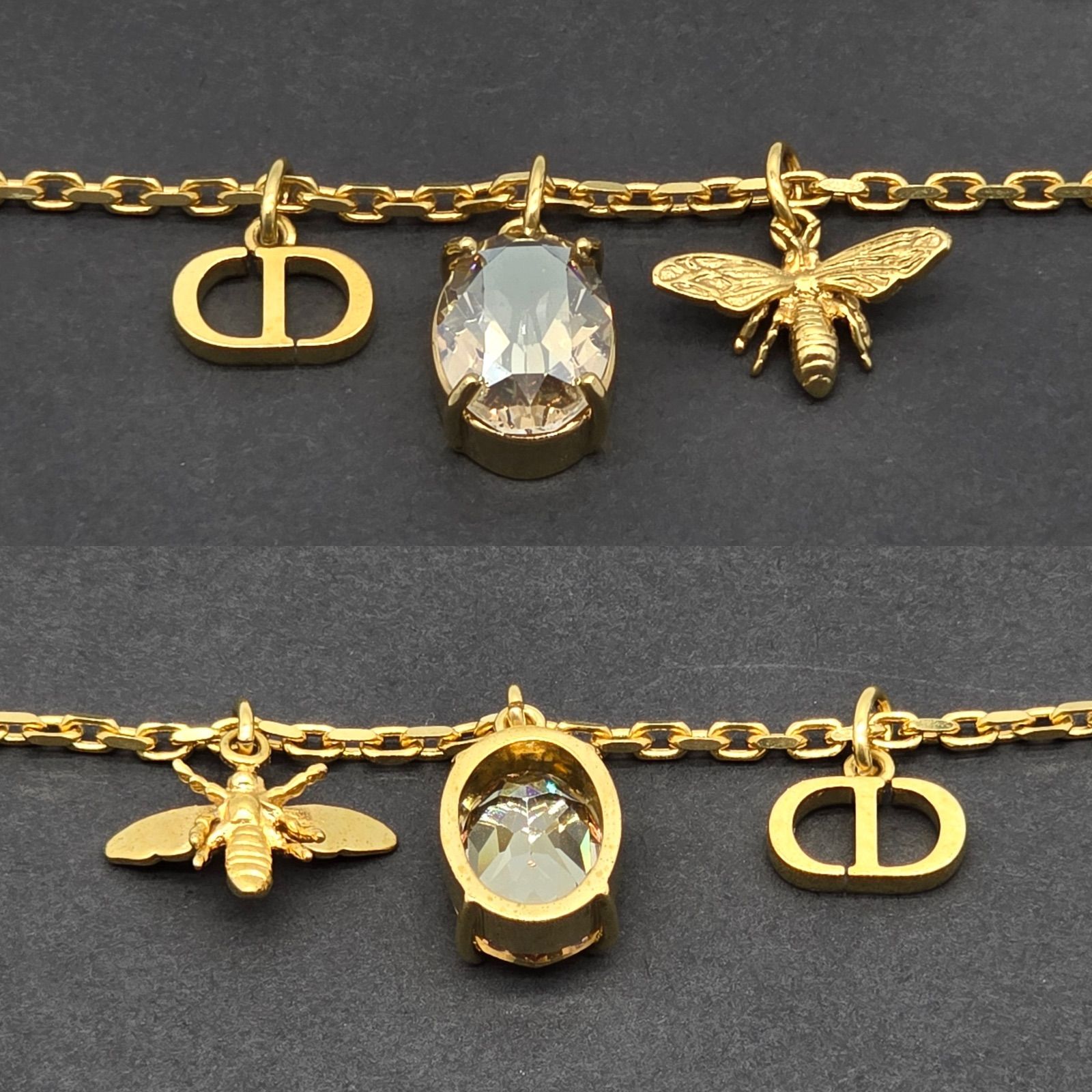 DIOR ディオール Petit CD ビー クリスタル ネックレス ゴールドトーン