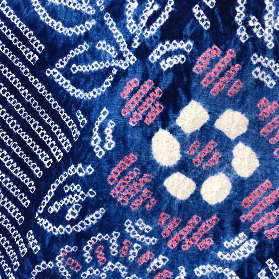 夏着物 浴衣 有松鳴海本絞り 花柄模様 碧瑠璃色 トールサイズ K-4863  