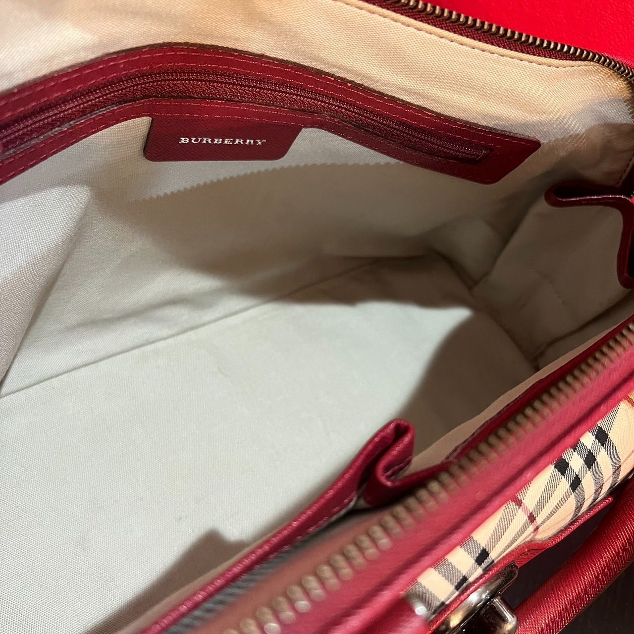 美品☆ Burberry バーバリー チェック柄ターンロックハンドバッグ ノバ 