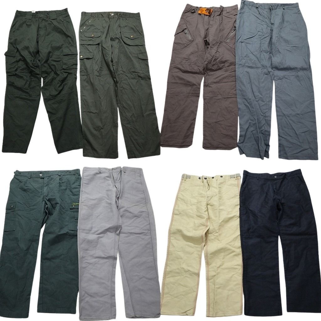 古着卸 まとめ売り ユーロワーク パンツ 8枚セット (メンズ ) カーゴパンツ グレー グリーン カーキ ダブルニー 中古 古着 MX6618