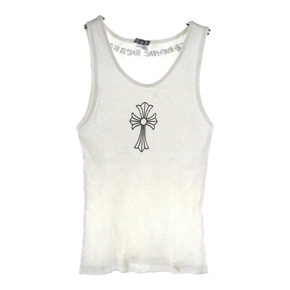 CHROME HEARTS クロムハーツ OLD TANK TOP CHクロスロゴデザイン リブタンクトップ ノースリーブカットソー ホワイト