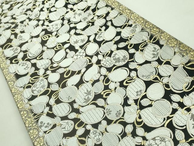 平和屋着物□極上 両面 全通柄袋帯 唐織 吉兆千成ひょうたん 金糸 逸品  