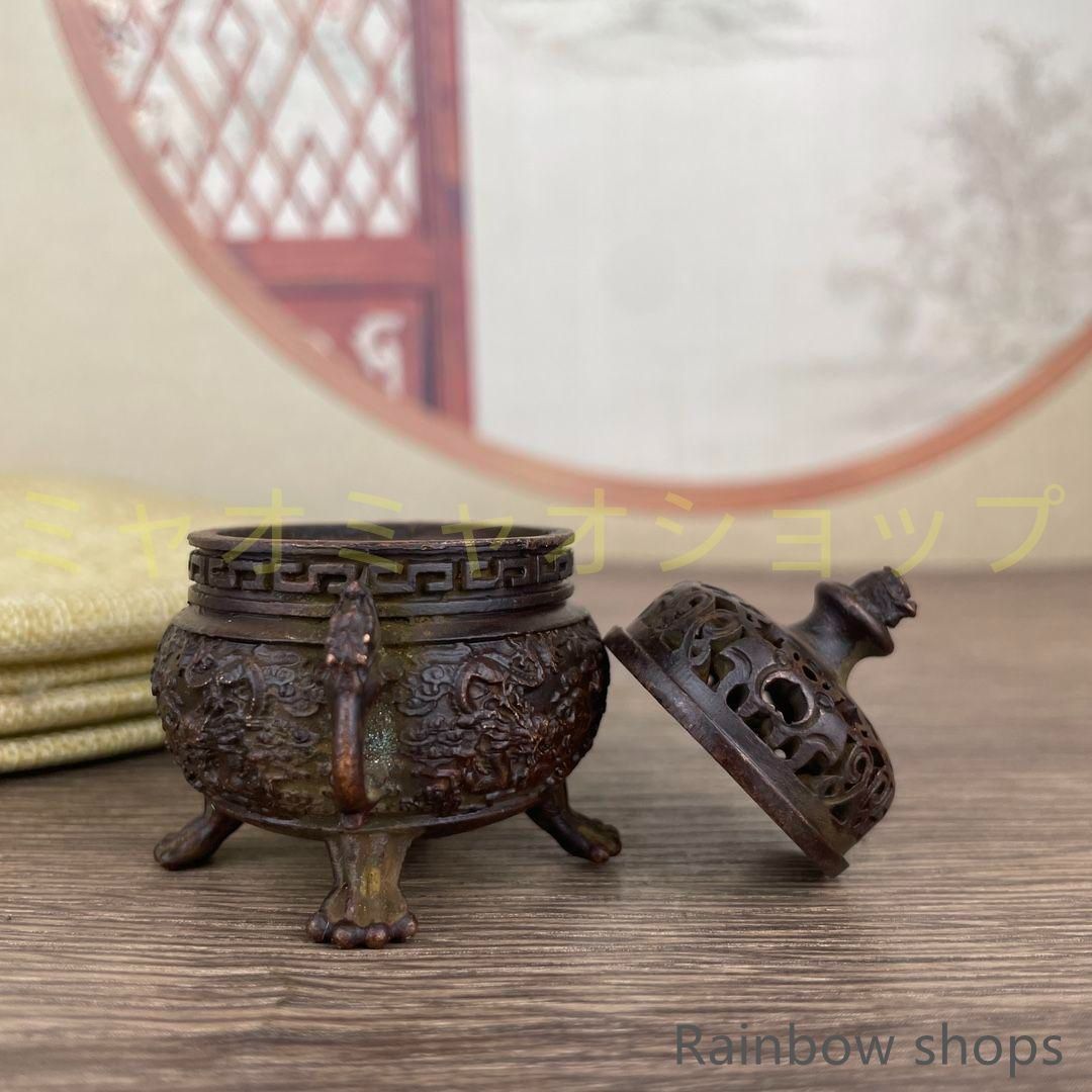 新品未使用】銅器 香炉 三足九龍炉 茶道薫香炉 香道具 装飾品