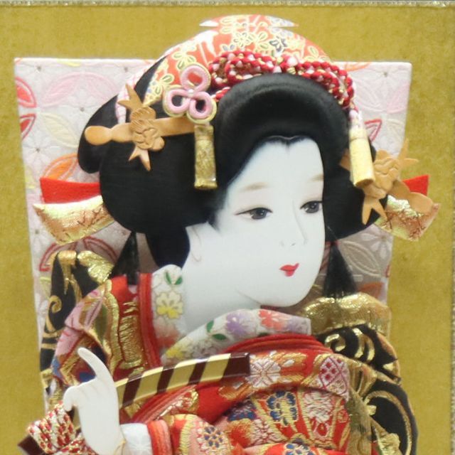 羽子板　宮園15号ケース入り 羽子板 ケース飾り 風花 13号 金襴 高さ54cm 銘木 本黒檀ケース