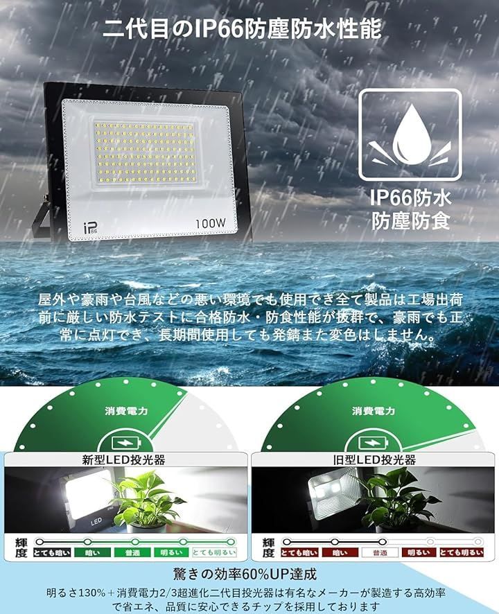 TANKAO 投光器 led 屋外 100v 灯光器 作業灯 外灯 6500K IP66