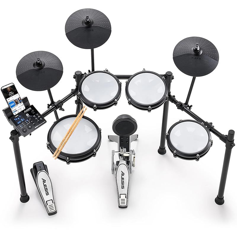 Alesis 電子ドラム セット 静音メッシュパッド 折りたたみ式 10インチスネア Bluetooth USB MIDI 440以上のサウンド ドラムスティック 練習 Drumeoレッスン キックペダル付き アレシス Nitro Max Kit 1