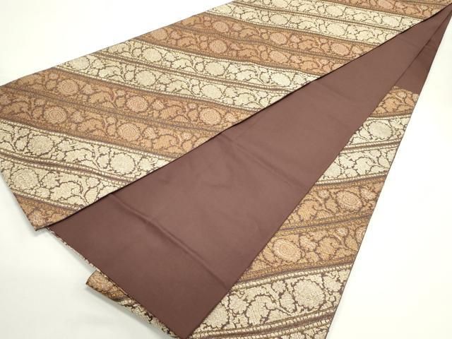 平和屋着物●全通柄袋帯　草木染　和紙紬織　流水文　金糸　正絹　逸品　DAAW4260cm 平和屋着物○両方向 両面 全通柄袋帯 紬地 霞文 正絹 逸品