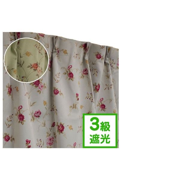 バラ柄 遮光カーテン / 1枚のみ 200×178cm ローズ / 洗える 形状