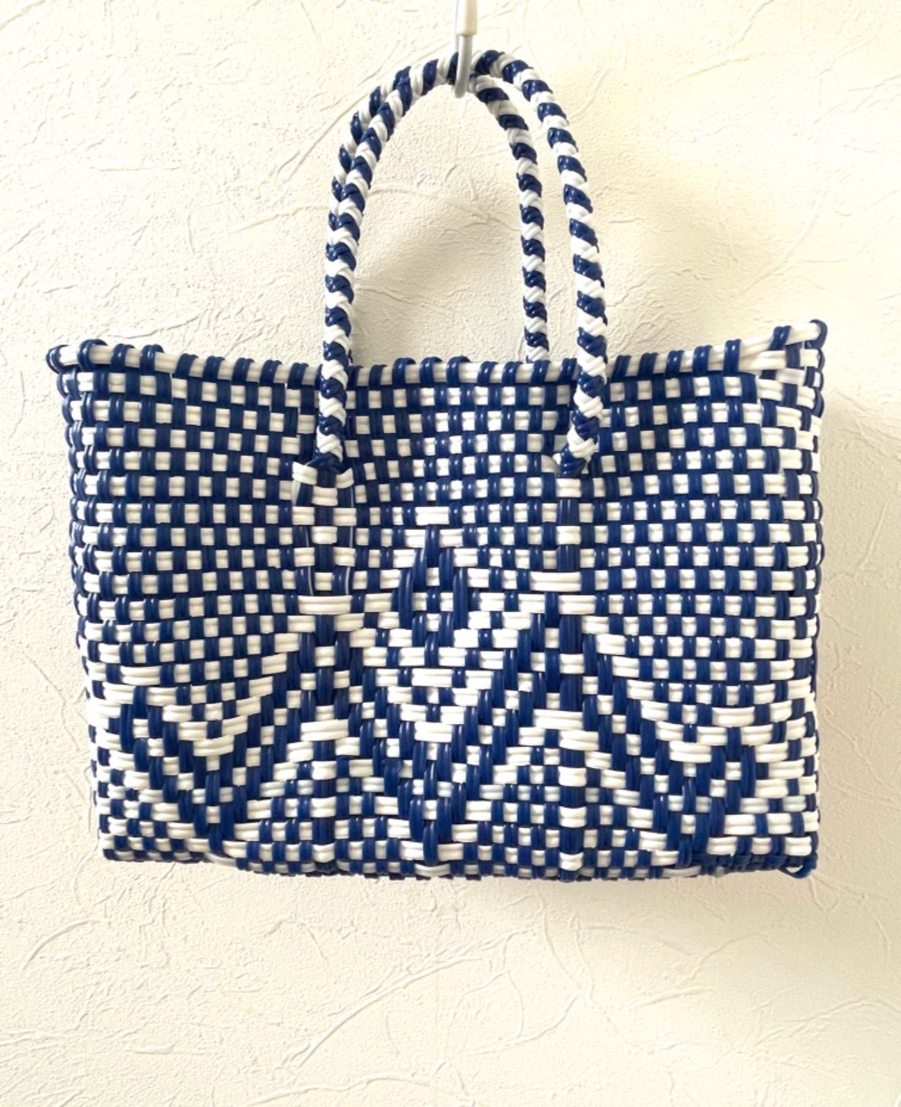 メキシコメルカドバッグXXS／ブルー×ホワイト - メルカリ