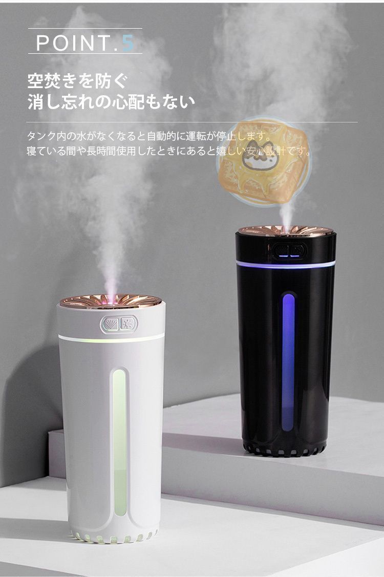 加湿器 乾燥対策 USB充電式 卓上 コンパクト LEDライト付 300ML 静音 車載 部屋 オフィス デスク ナノミスト 噴霧 大容量 省エネ WWW_KANDAIZUMI_COM