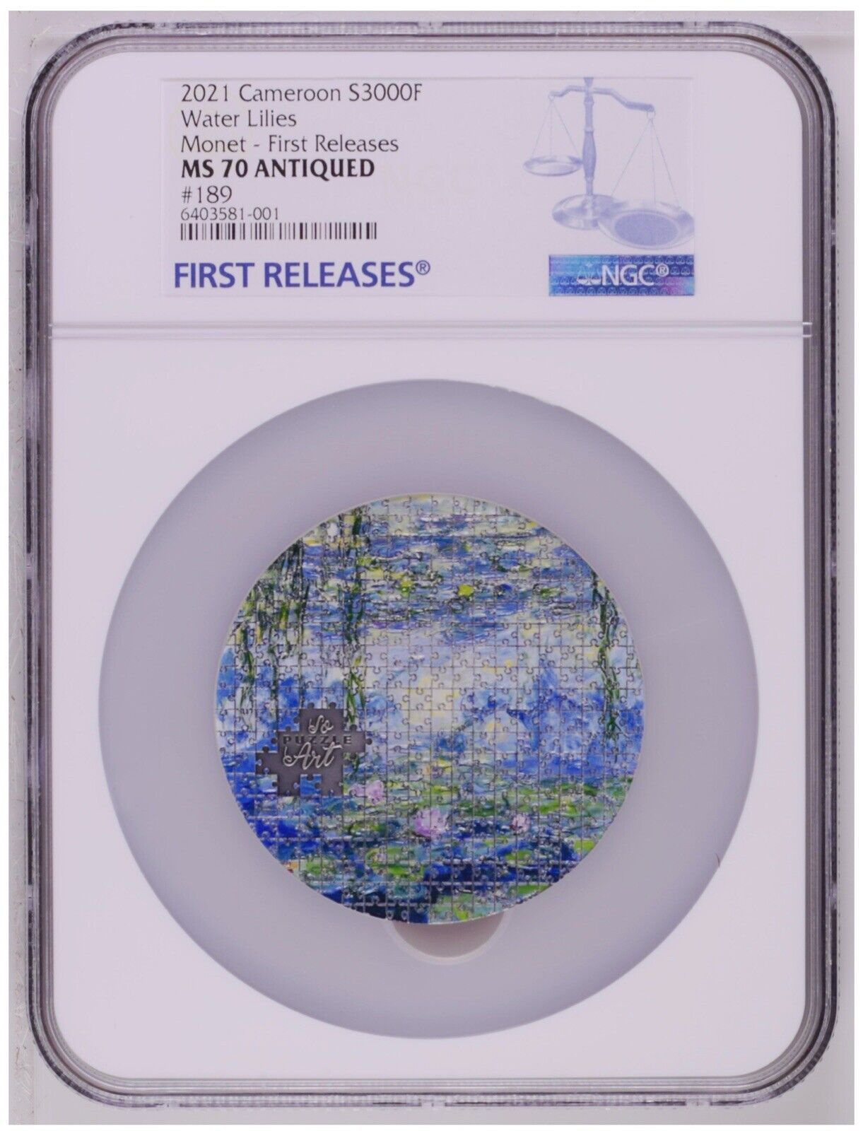 NGC MS70 FR2021 WATER LILIES Claude Mt So Puzzle Art 3oz Silver Coin Cameroon