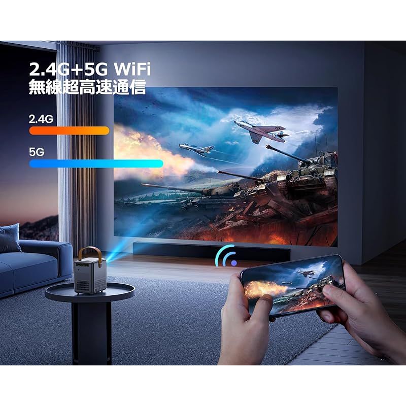  WiMiUS プロジェクター小型 モバイルプロジェクター 18000 LM - 自動台形補正＆電動フォーカス＆ズーム 短焦点投影 5 GWIFI Bluetooth 5.2 4 K対応 1080 P フルHD ミニ軽量 内蔵HiFiスピーカー 防塵 静音 三脚対応 1 プロジェクター本体 プロジェクター