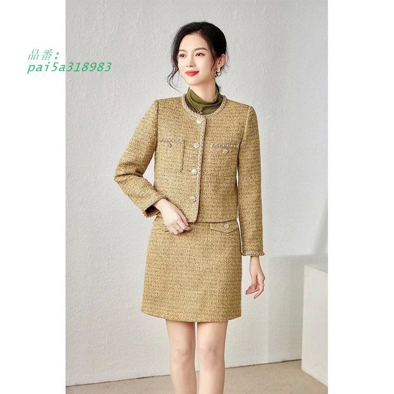 セットアップ 2点セット ツイード レディース 春秋 トップス 長袖 タイトスカート ジャケット スカート エレお出掛け ショート丈 pai5a318983