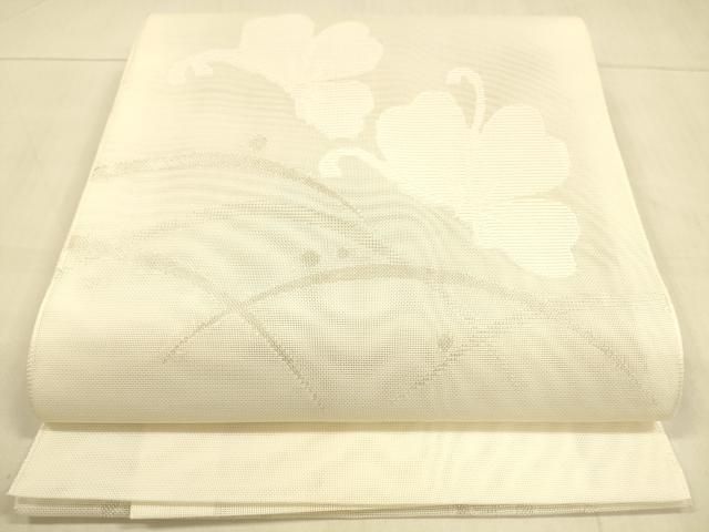 平和屋着物○塩瀬 九寸名古屋帯 作家物 手描き 枝花文 正絹 逸品