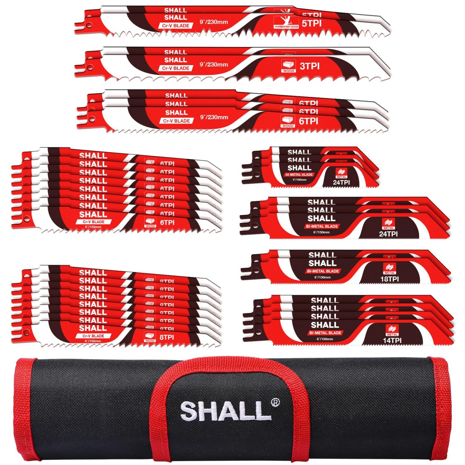 SHALL 34点?レシプロソー替刃、電気のこぎり替え刃 ソーブレードキット 木の剪定用 木材、金属、プラスチック用 収納バッグ付き