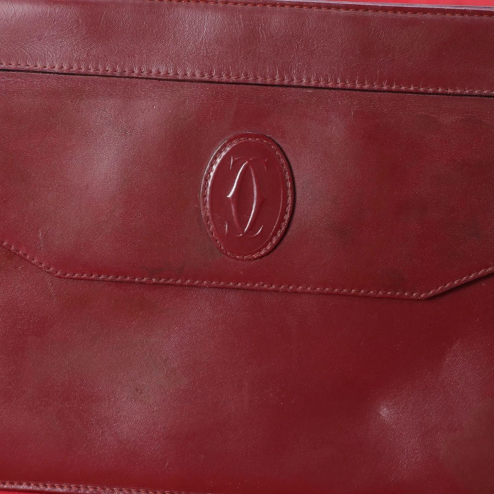 Cartier カルティエ クラッチバッグ ビンテージ ボルドー 無地 レザー