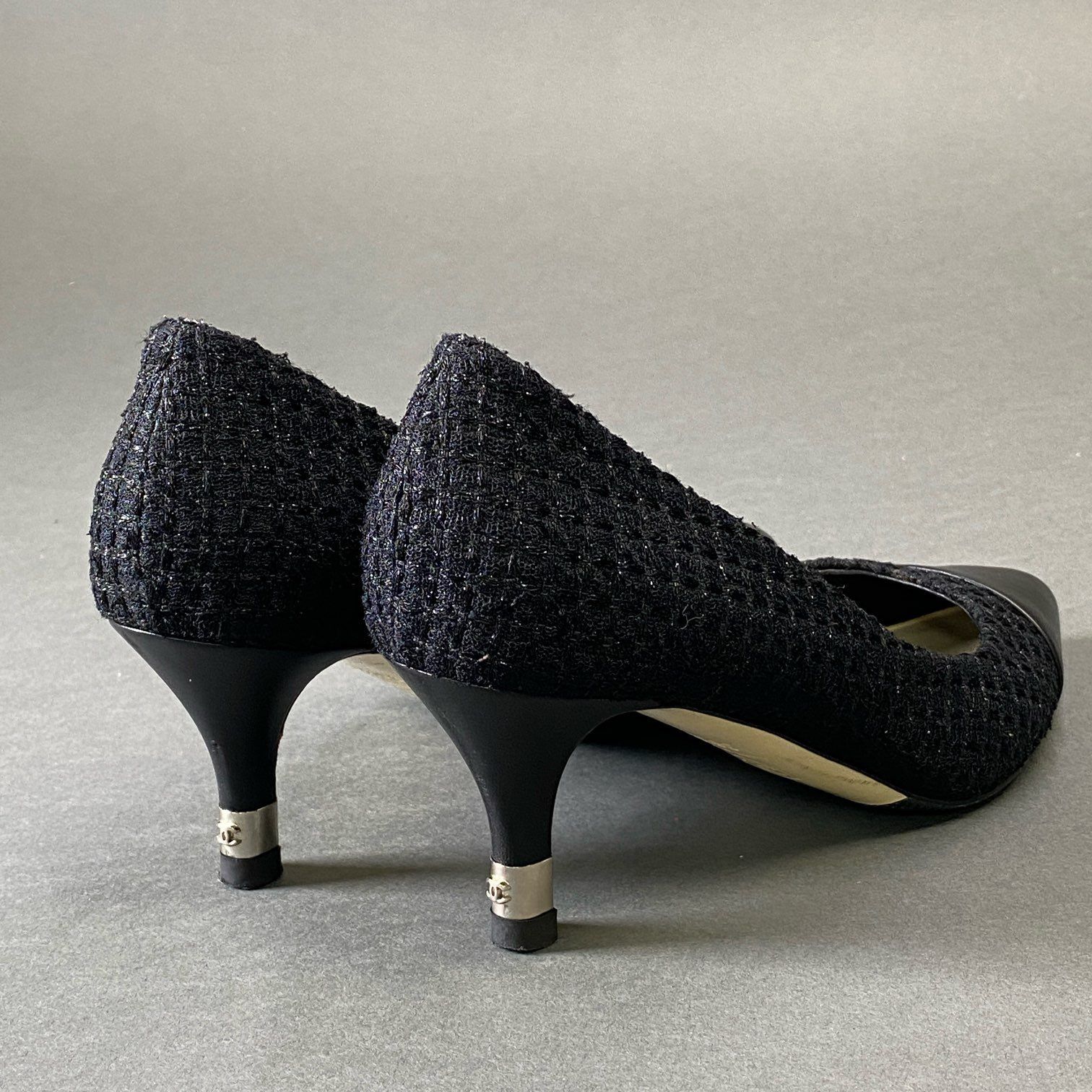 1g9 CHANEL シャネル ココマーク レザーキャップ ツイードパンプス 36