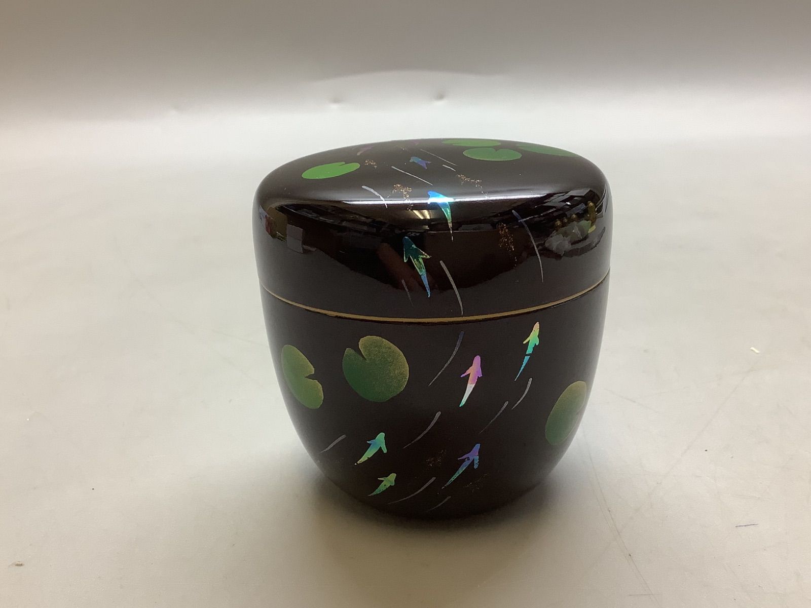 N10 茶道具 棗 なつめ 東雲作 内梨子地 溜塗中棗 目高蒔絵