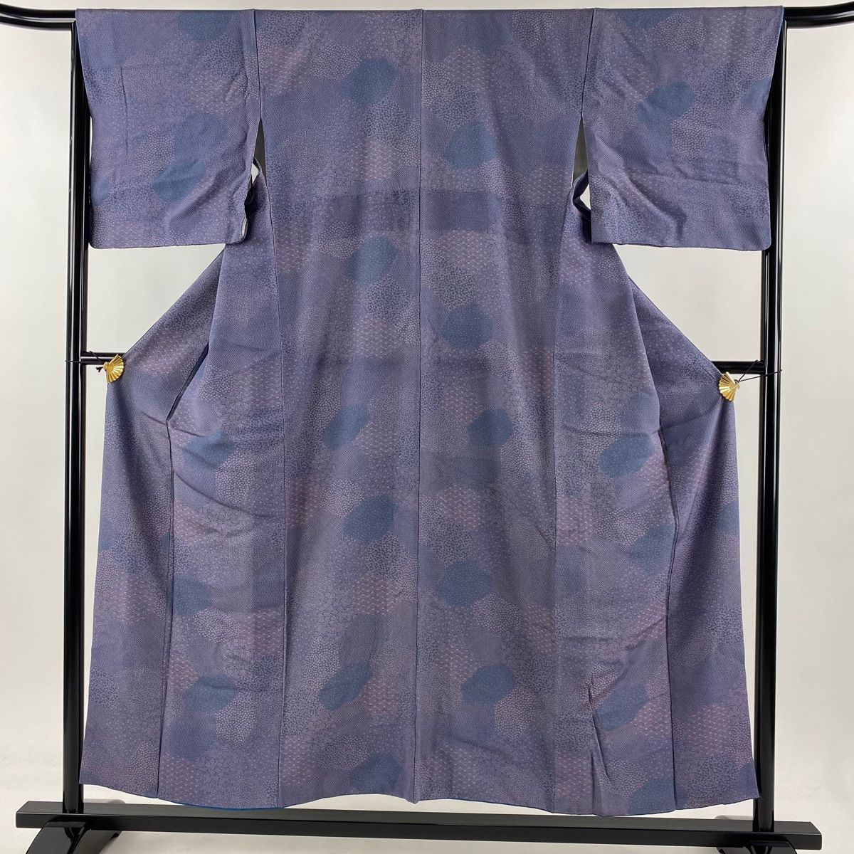 江戸小紋 身丈151.5cm 裄丈66cm M 袷 落款 寄せ柄 小花 青紫 正絹 名品