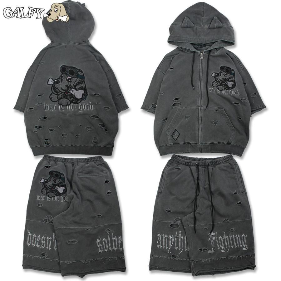 【GALFY】 ガルフィー 病みに染まりし反戦パーカー GALFY (ガルフィー) 病みに染まりし反戦半パーカー - Black / ロック