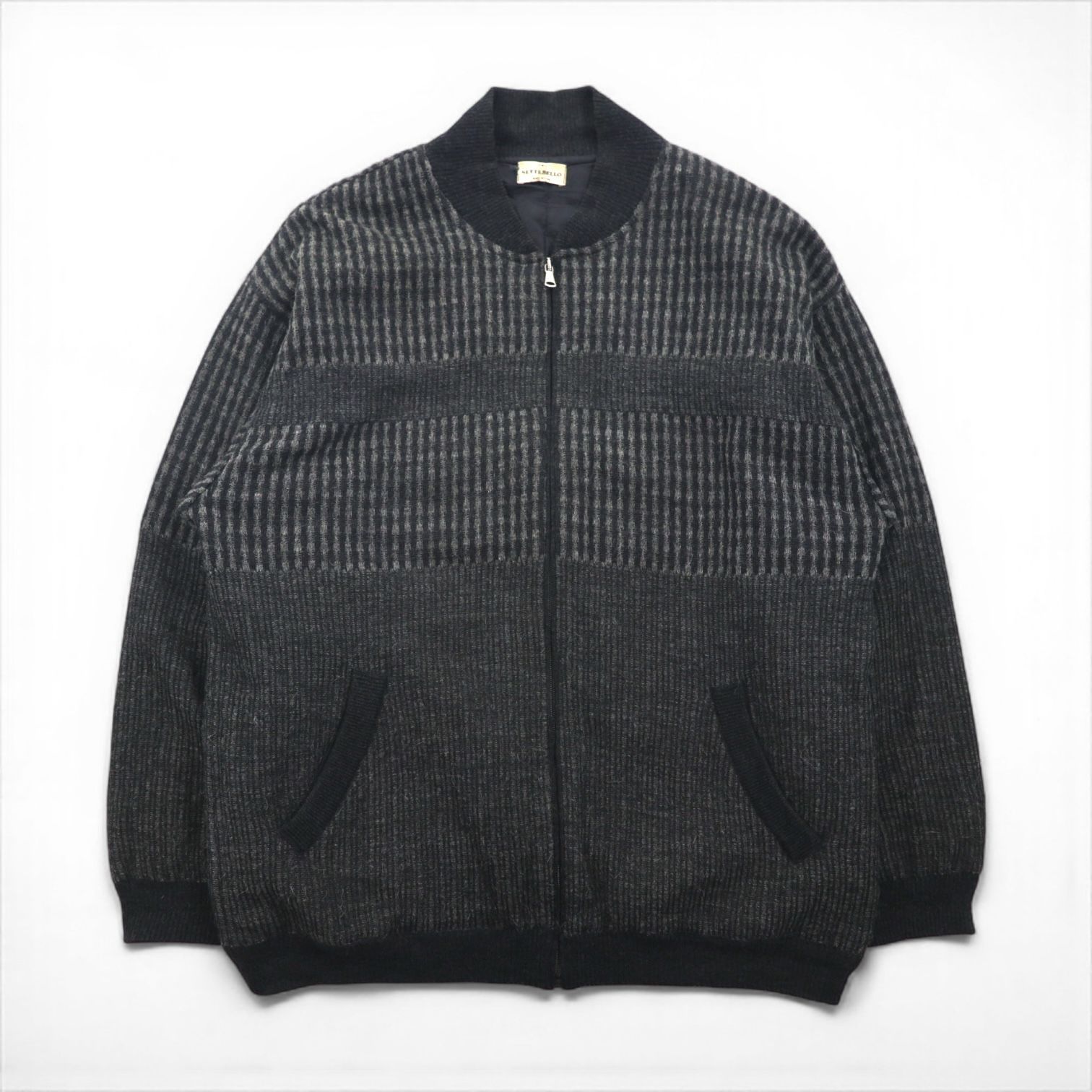VINTAGE イタリア製 ニット カーディガン ジップアップ ブルゾン L グレー アクリル SETTEBELLO