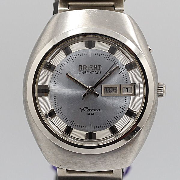 デッドストック級 稼働 未使用品 オリエント 429-13372 レーサー デイデイト シルバー文字盤 AT メンズ腕時計 OGH 245ABC0224000