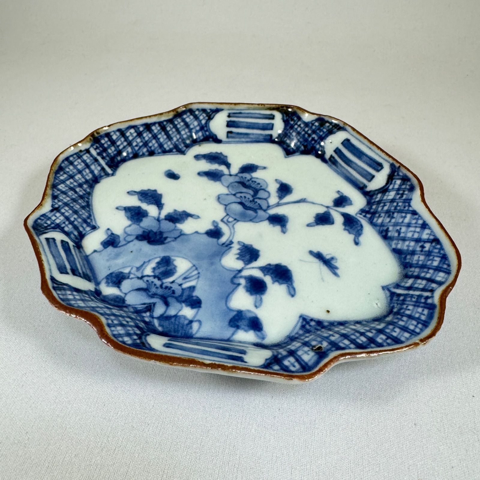 初期伊万里◇藍九谷染付花文変形皿◇古九谷様式◇