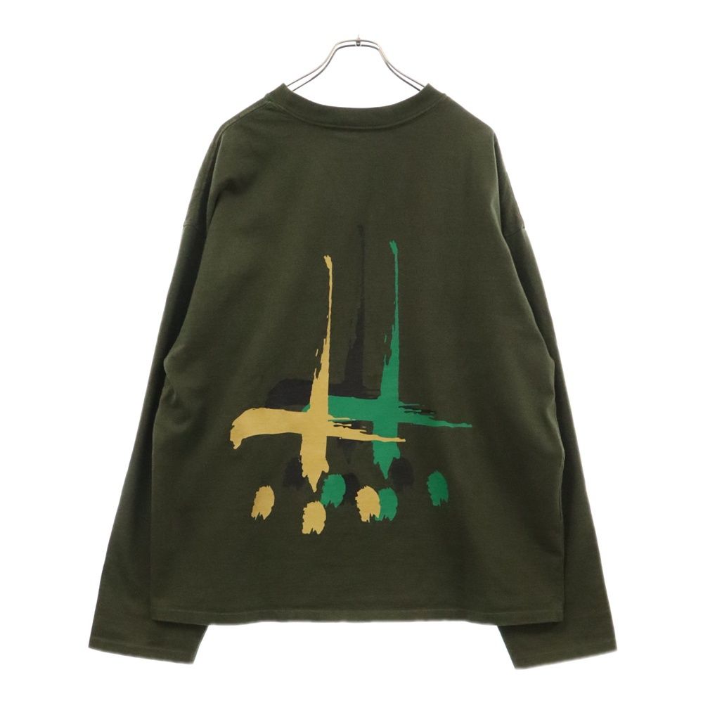 カーキ 長袖カットソー プリント入り CVTVLIST cvtvlist (カタリスト) 両面プリント クルーネック 長袖Tシャツ カーキ