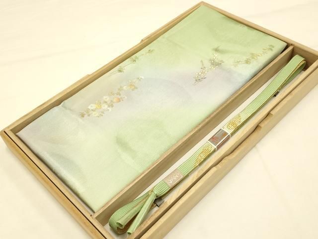 平和屋着物●和装小物 帯締め 帯揚げセット 草花文 暈し染め 金糸 金彩 正絹 ♥ AAAY7096ay