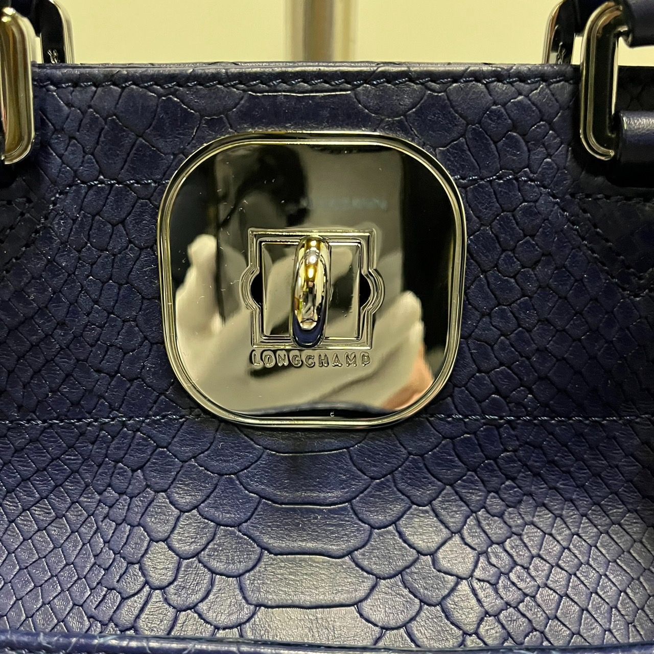 【極美品】LONGCHAMP ロンシャン クロコ型押し 2WAY ブルー 極美品】LONGCHAMP ロンシャン クロコ型押し 2WAY ショルダー